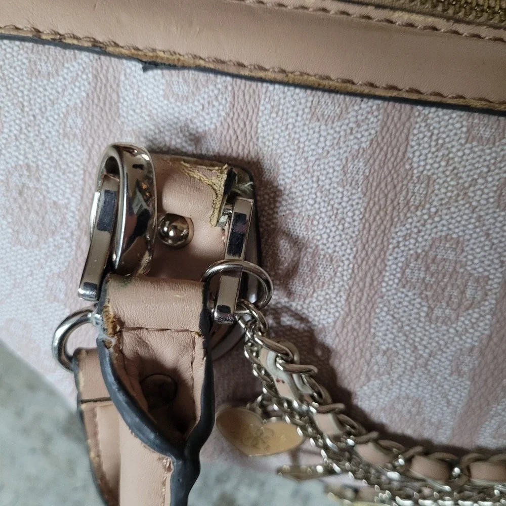 GUESS Y2K Jasleen Box Satchel Doctor Purse Monogram Pink Crossbody Handbag Charm